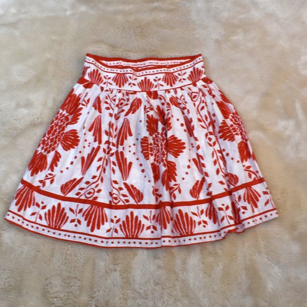 Haute Hippie Red Orange Boho Floral Linen Blend Flowy Skirt Size Small New - Picture 8 of 10
